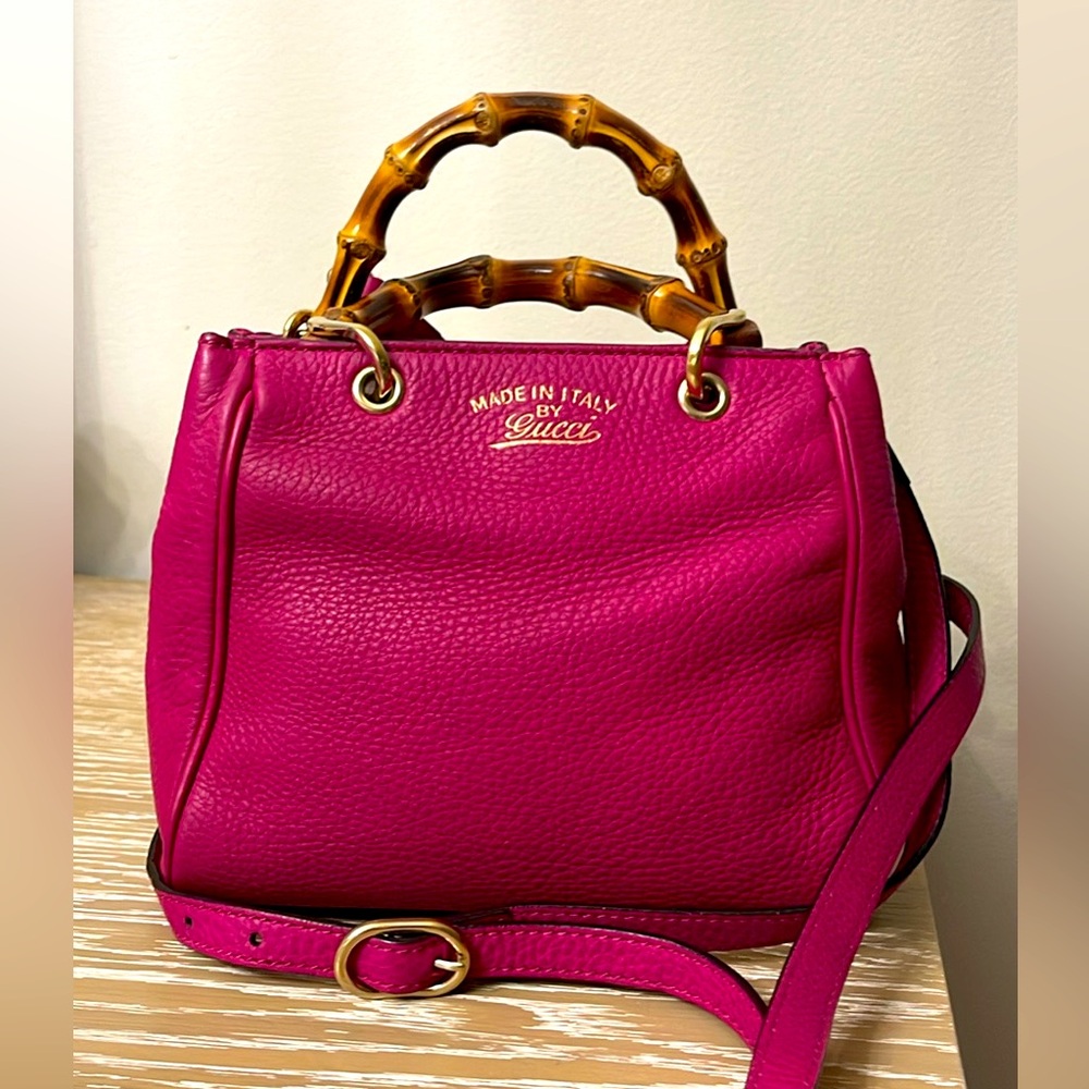 Gucci Pink Leather Bag Mini Size with Bamboo Handles